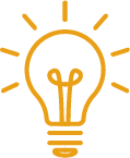 Illustration of a yellow light bulb with lines radiating outward.