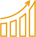 Gold bar graph with upward trend arrow.