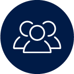 Icon of three people grouped together on a dark blue background