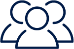 Icon of three people outlined in blue