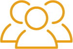 Icon of four people in a group, outlined in orange