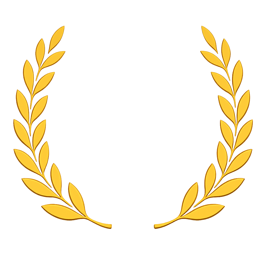 Golden laurel wreath on a black background.