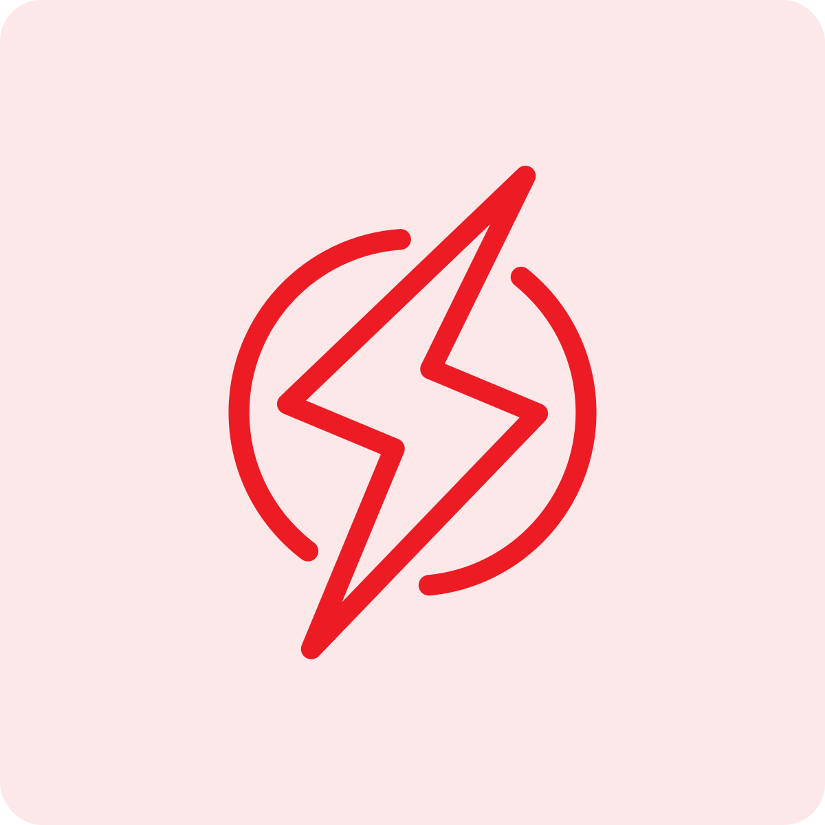 Red lightning bolt enclosed within a circle on a light pink background.
