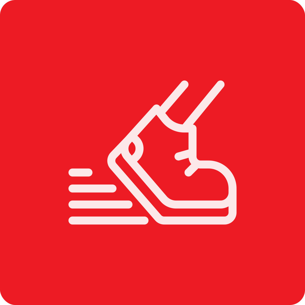 Icon of a shoe stepping forward with motion lines, on a red background
