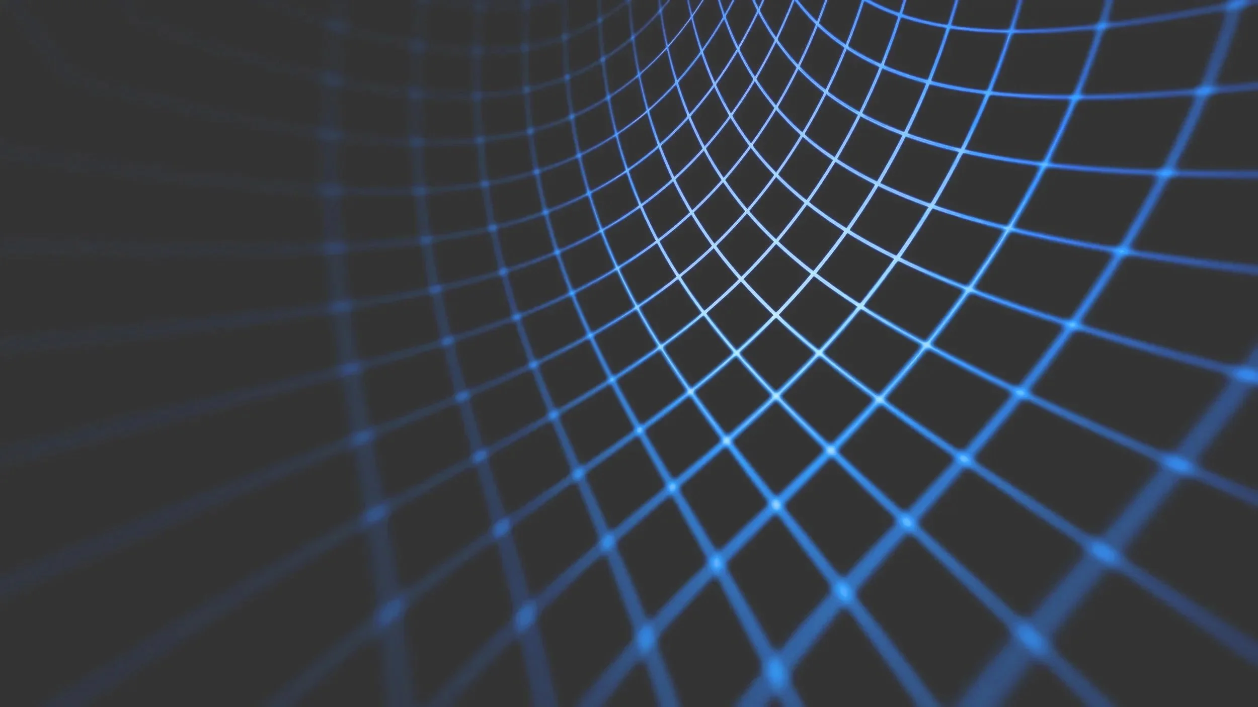 Digital grid pattern of blue lines creating a 3D spherical shape on a black background.