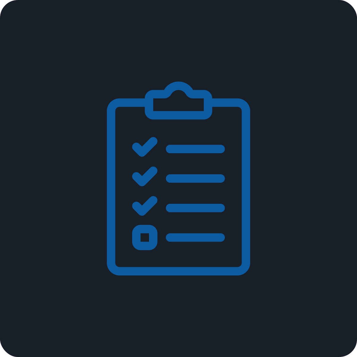 Icon of a clipboard with a checklist, three tasks checked off and two tasks pending.