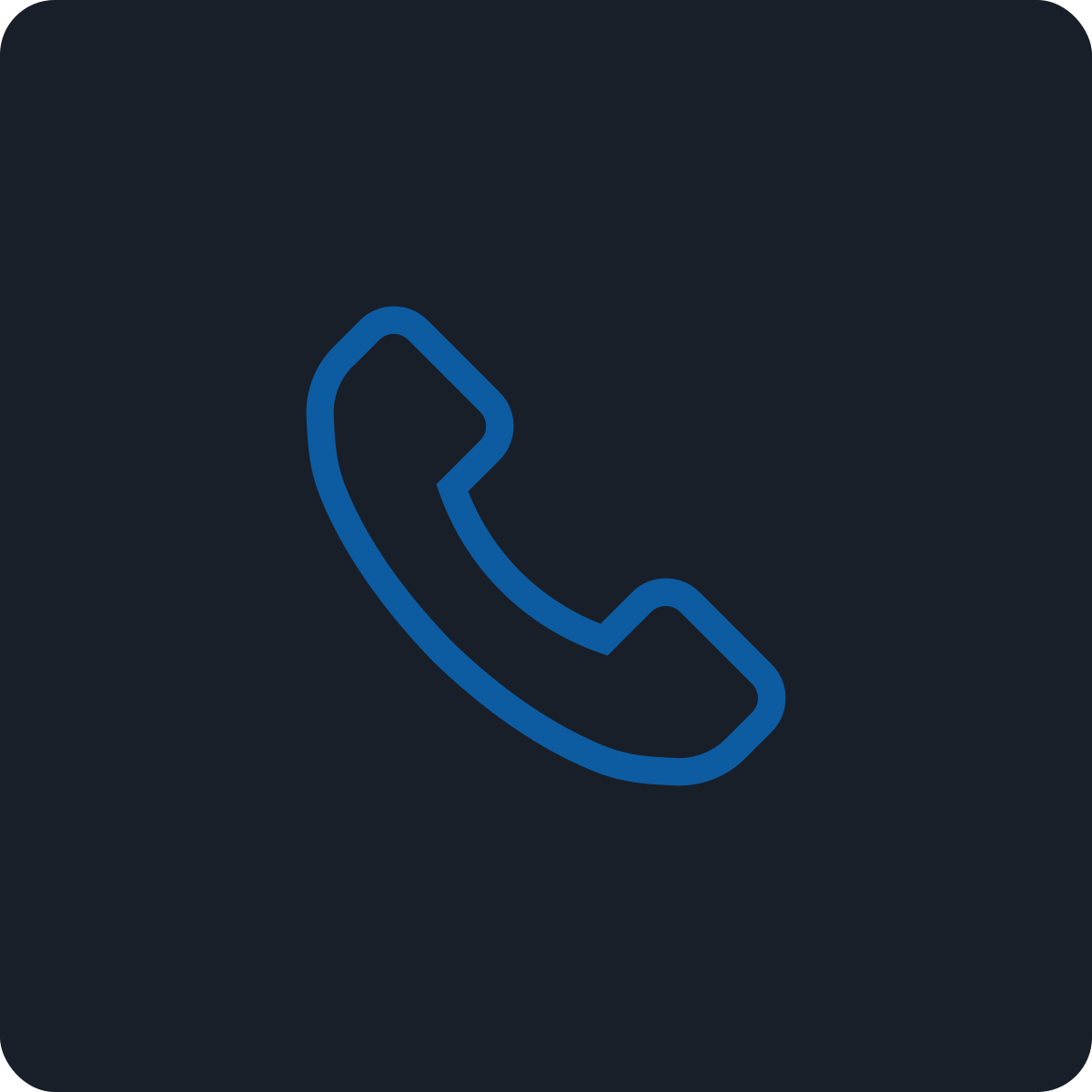 Blue phone receiver icon on a dark background.