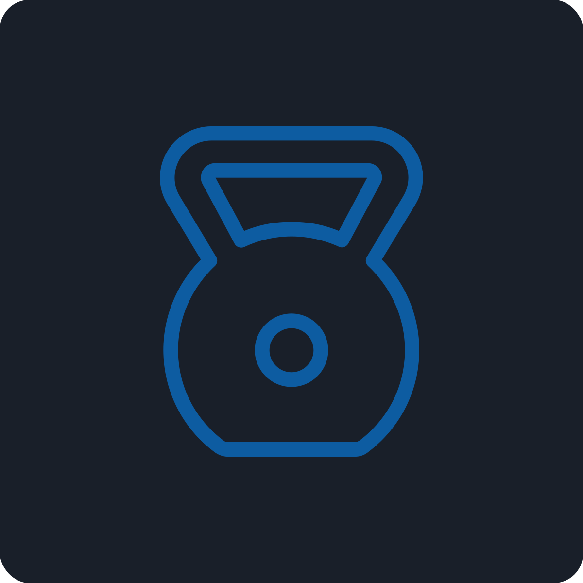 Illustration of a blue kettlebell against a dark background.
