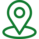 Green location pin icon on a white background