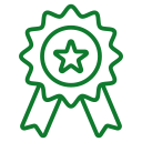A green award ribbon with a star in the center.