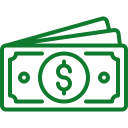 Outline of paper money bills with dollar sign in the center.