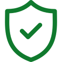 Green shield with a checkmark indicating security or protection.