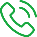 Green telephone icon on a white background.