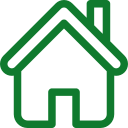 Outline of a house with a pitched roof and chimney.