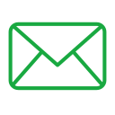 Green outline icon of an envelope or mail sender