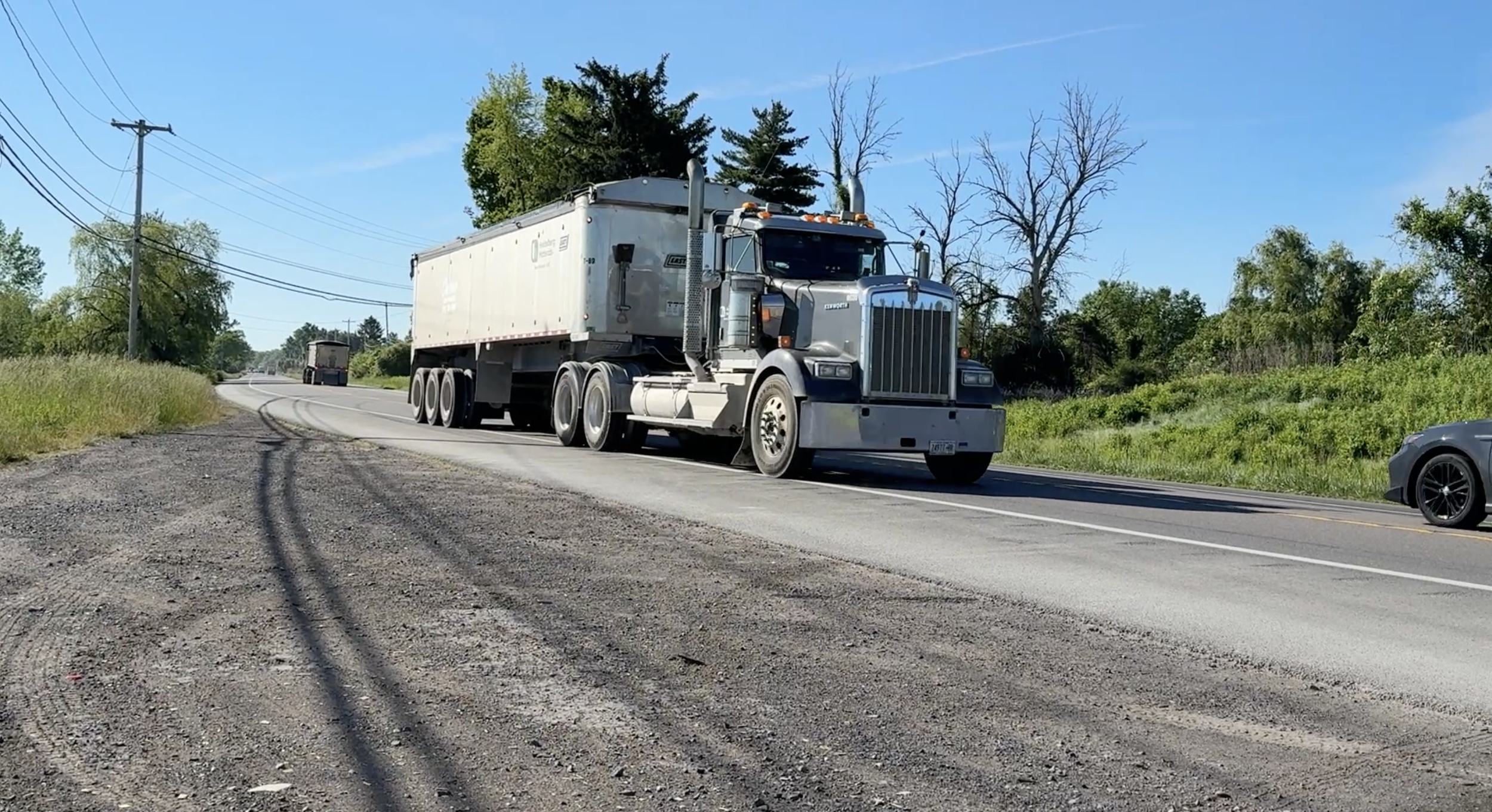 A truck driving past the Micron facility in Cicero