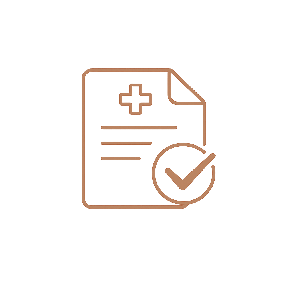 Medical document icon with a checkmark