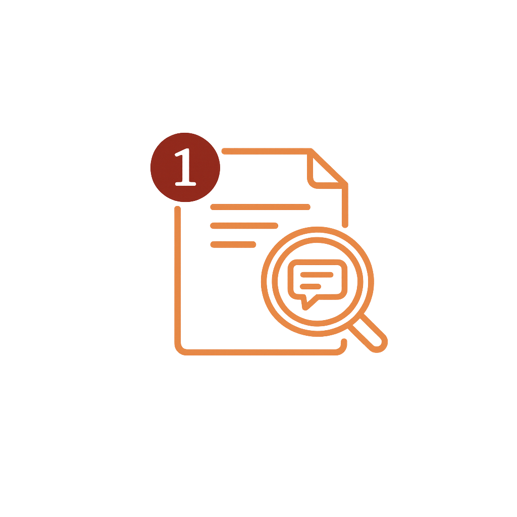 Document review icon representing evaluation of a medical documentation request