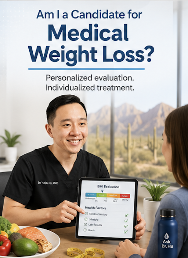 Medical weight loss consultation showing physician evaluating whether a patient is a candidate for a personalized weight loss program