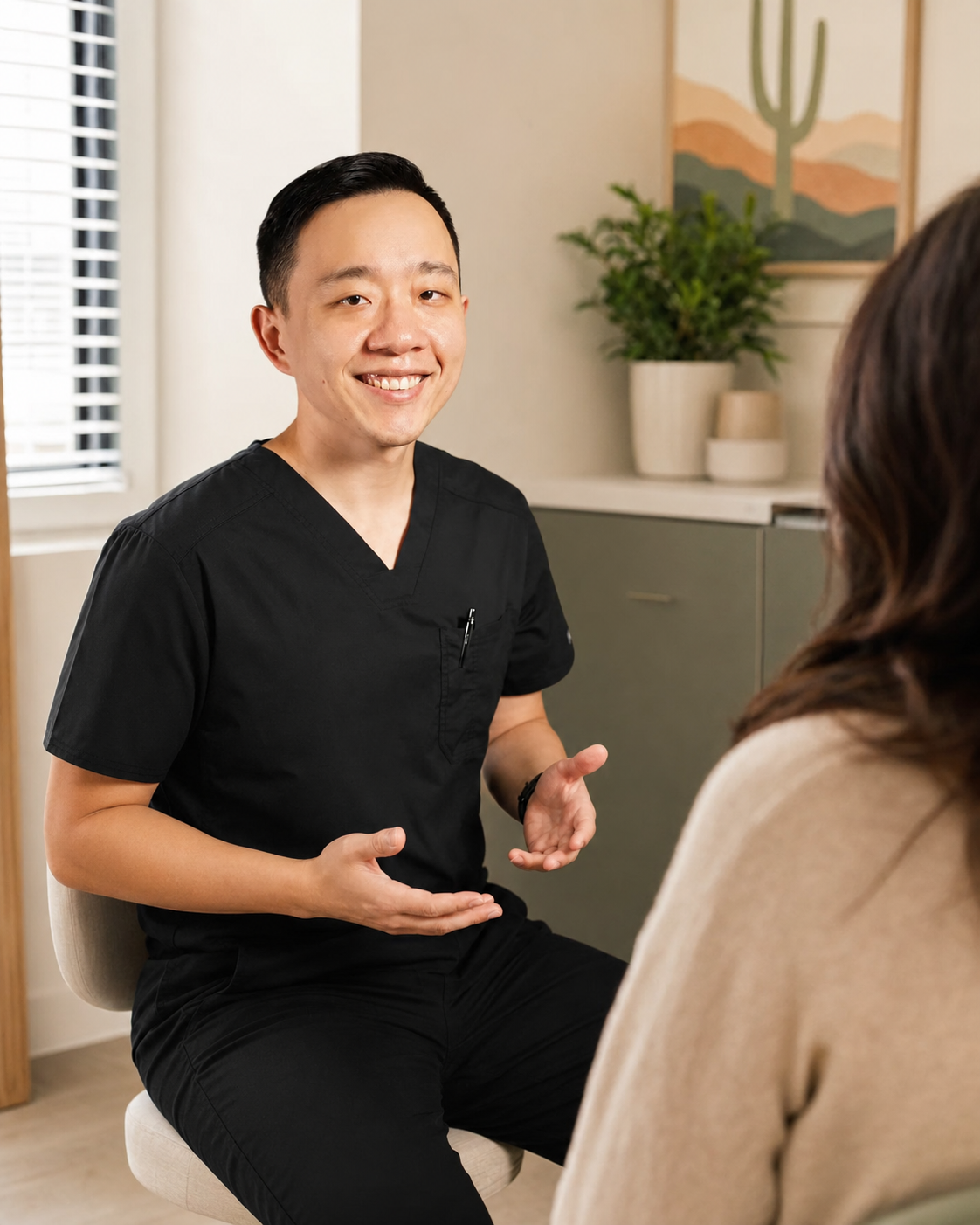 Dr. Hu discussing Arizona medical marijuana with an adult patient