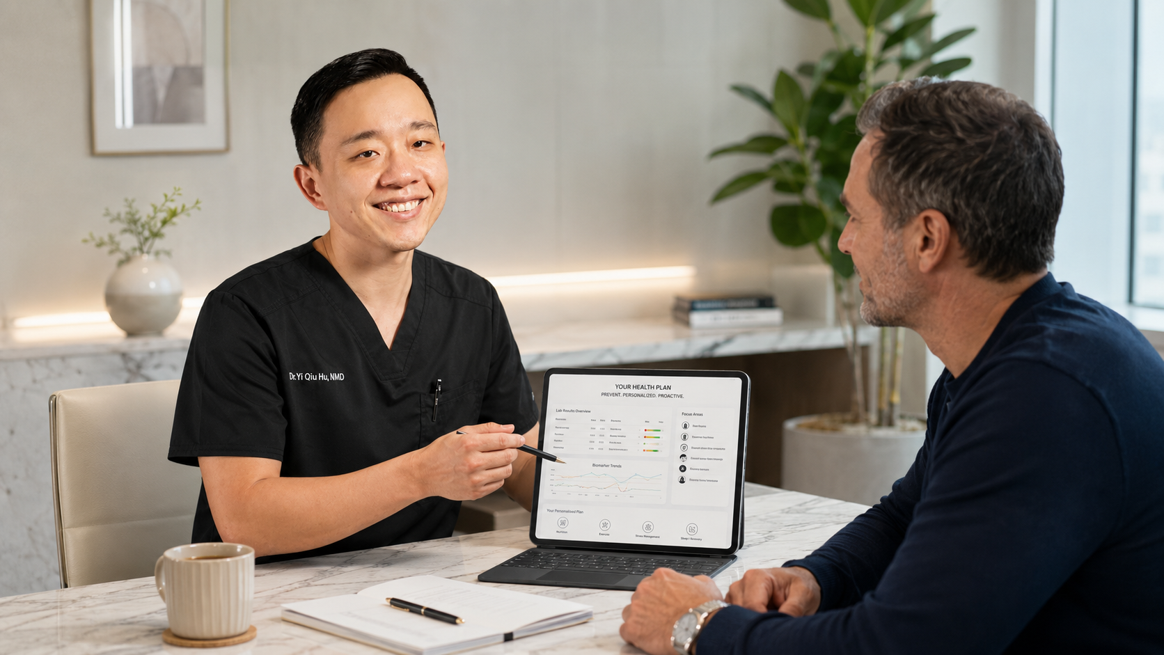 Physician reviewing laboratory results and preventive health planning with a concierge medicine patient