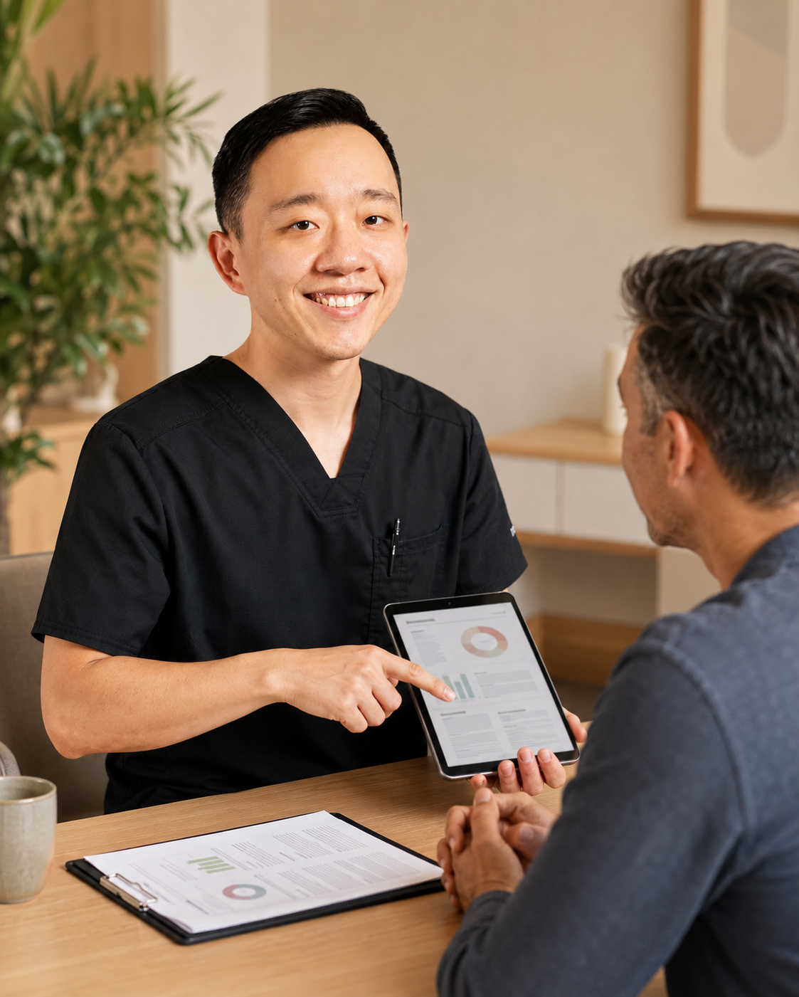 Concierge physician reviewing laboratory results and a personalized care plan with a patient