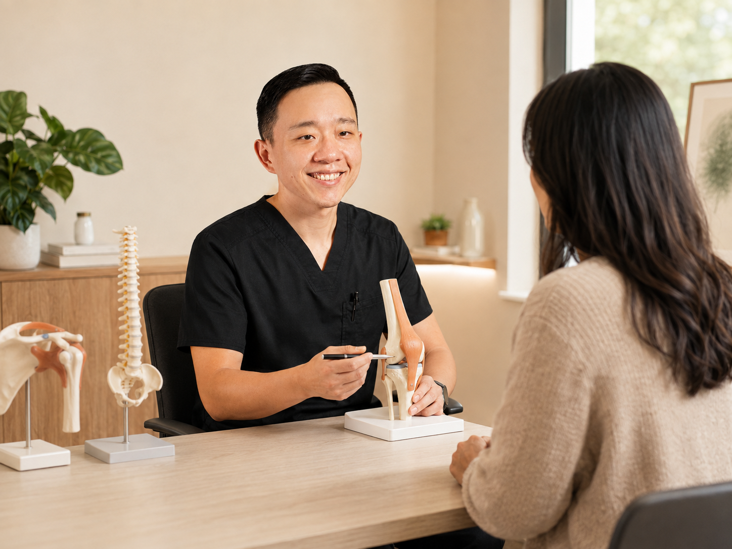 Physician discussing integrative pain management and personalized chronic pain treatment with a patient