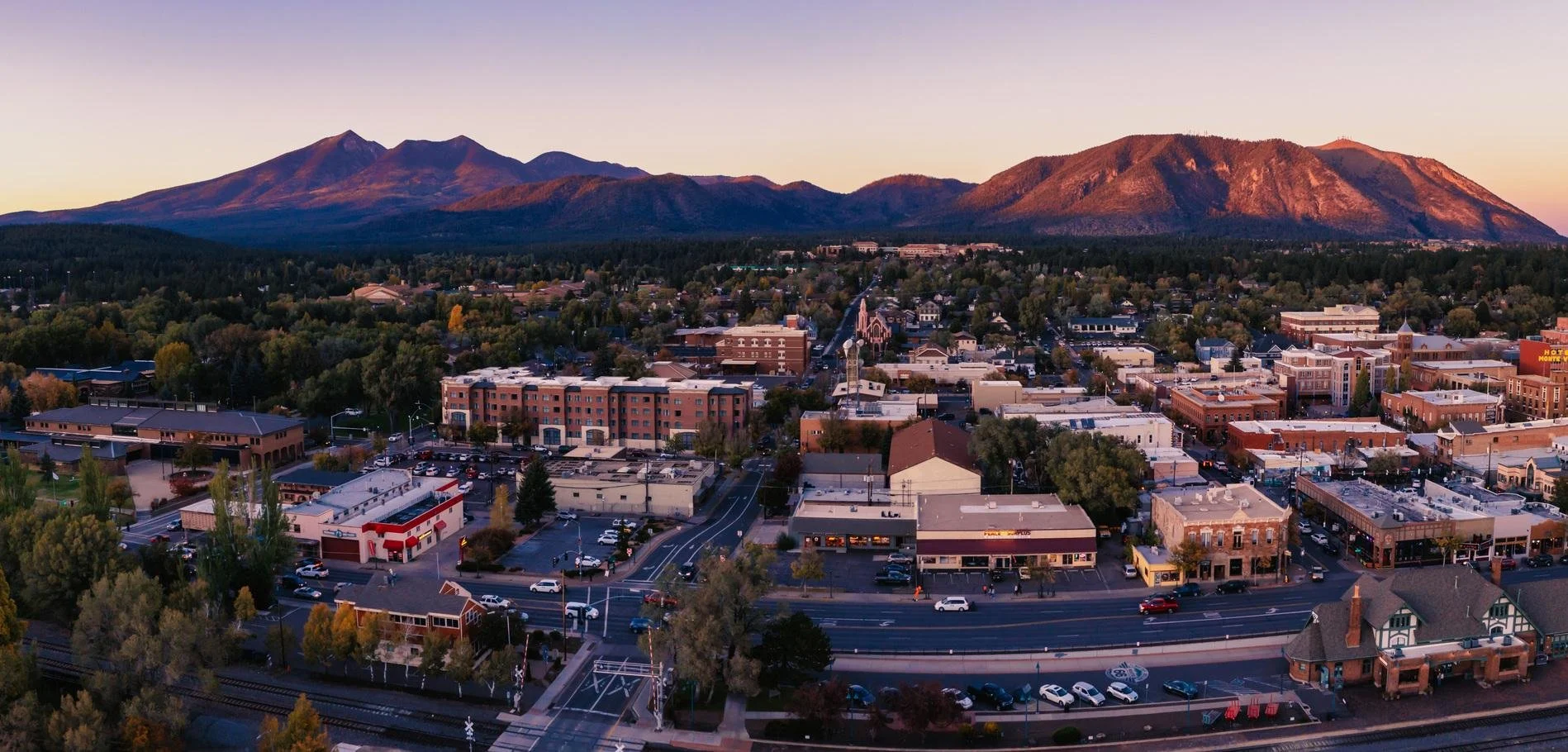 Flagstaff, Arizona with the San Francisco Peaks in the background