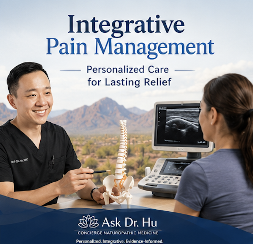 Integrative pain management physician consultation featuring ultrasound guided musculoskeletal evaluation in Arizona