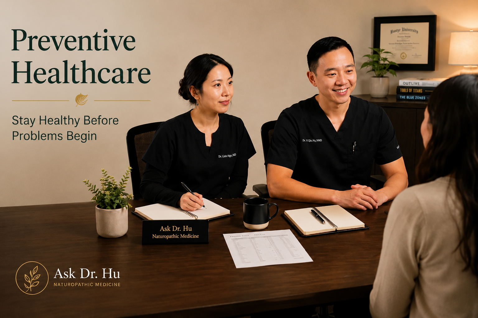 Preventive healthcare consultation with Dr. Hu focused on early disease prevention and long-term wellness.