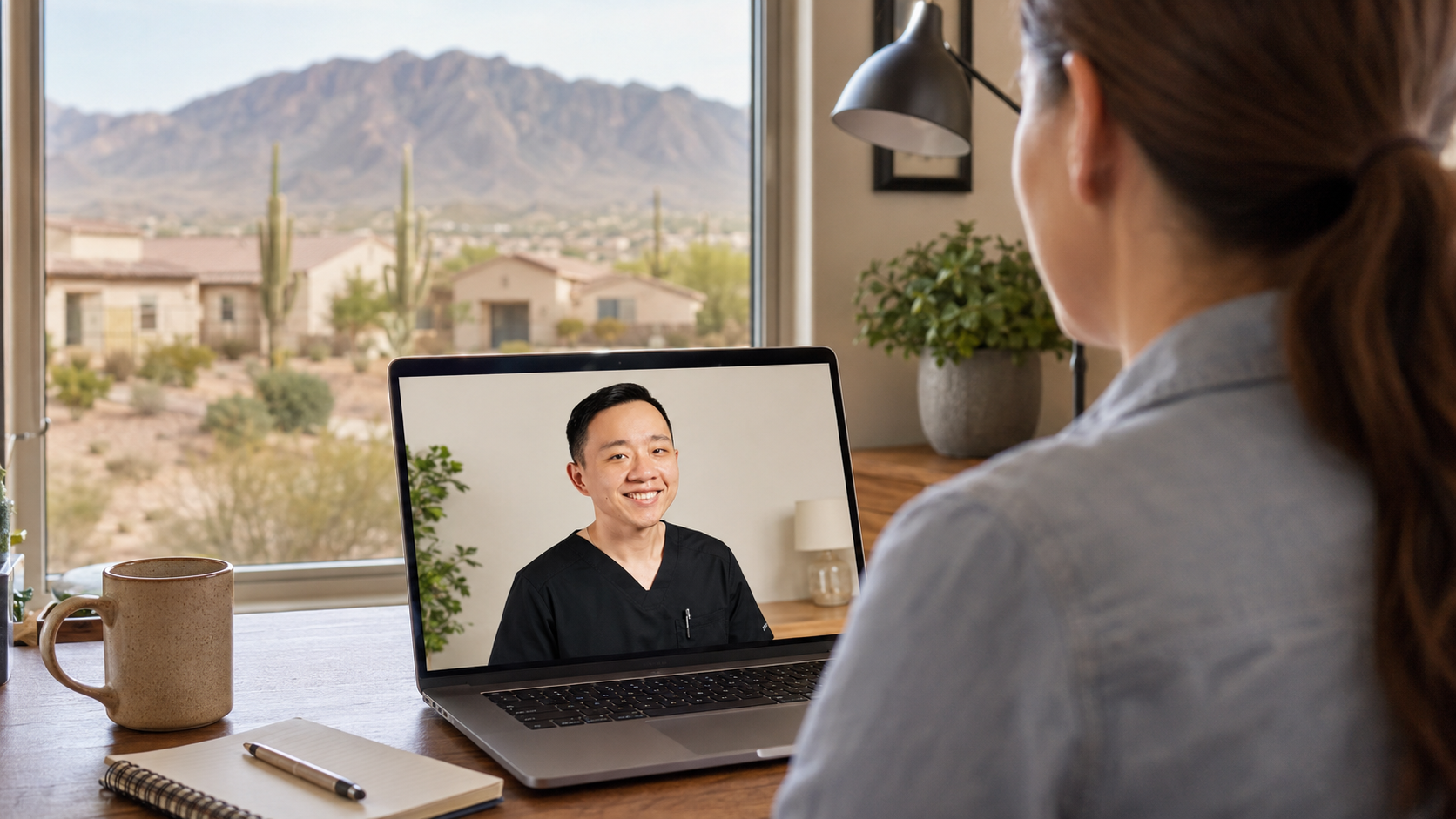 Buckeye patient attending a private telemedicine appointment with Dr. YiQiu Hu