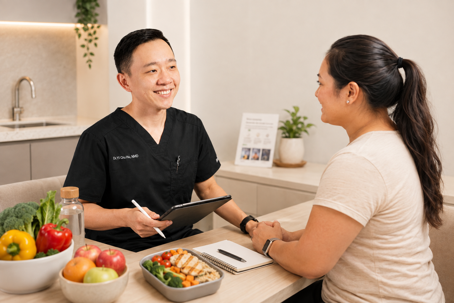 Physician discussing naturopathic approaches to pain, movement, and recovery with a patient