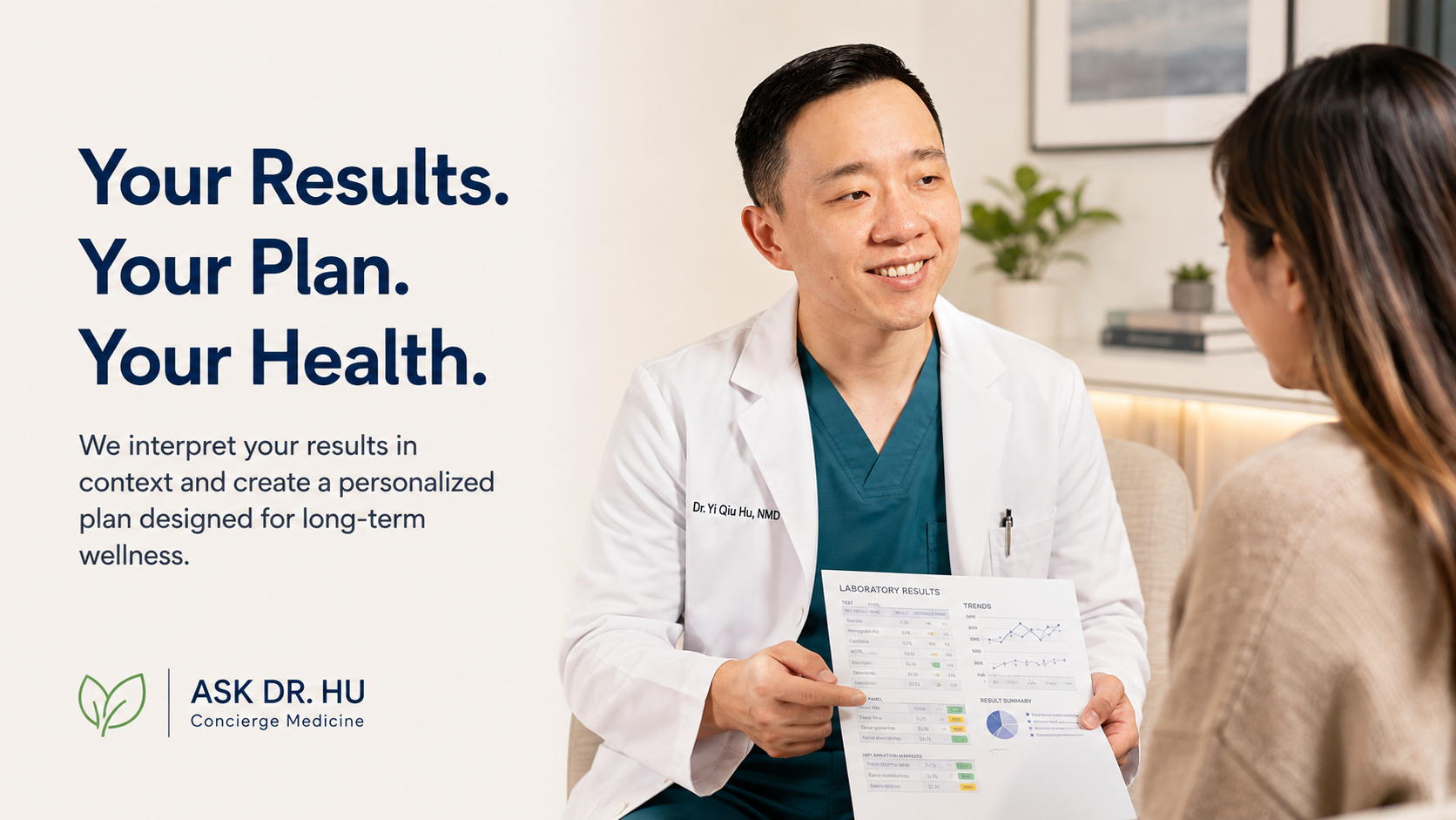 Physician explaining specialty laboratory results and a personalized care plan to a patient