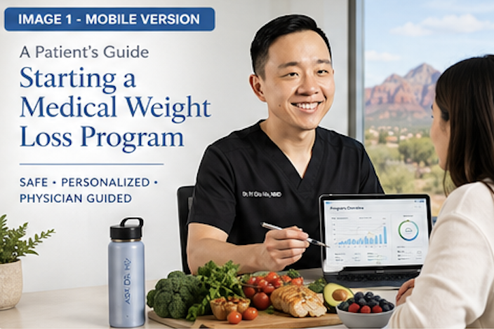 Dr. Hu discussing a personalized medical weight loss program with a patient in Arizona