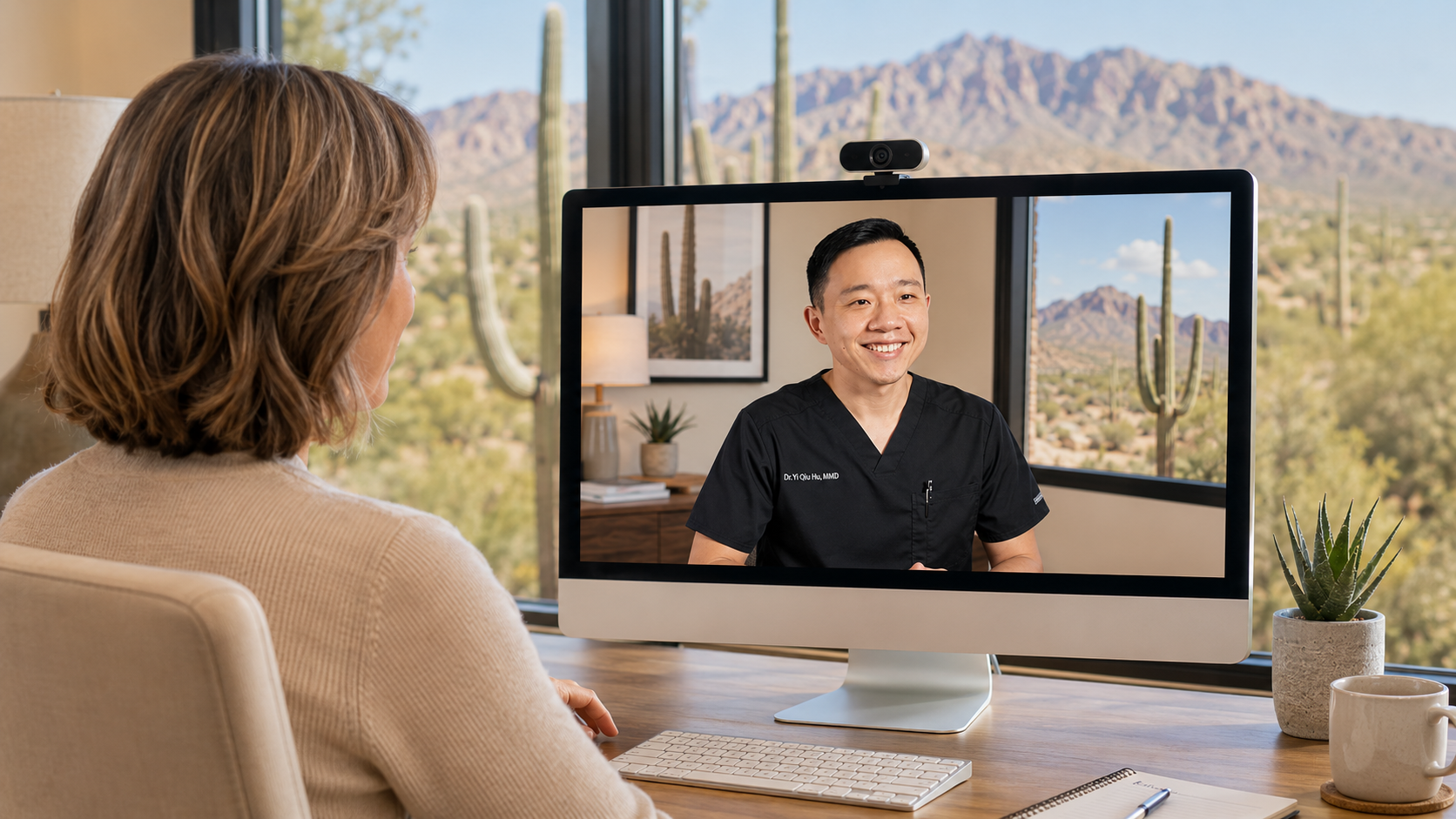Tucson patient attending a telemedicine appointment with Dr. Hu