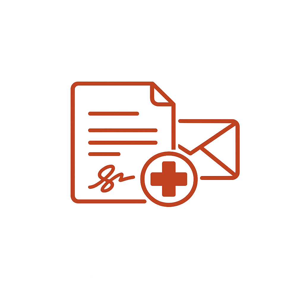 Health verification and administrative letter icon