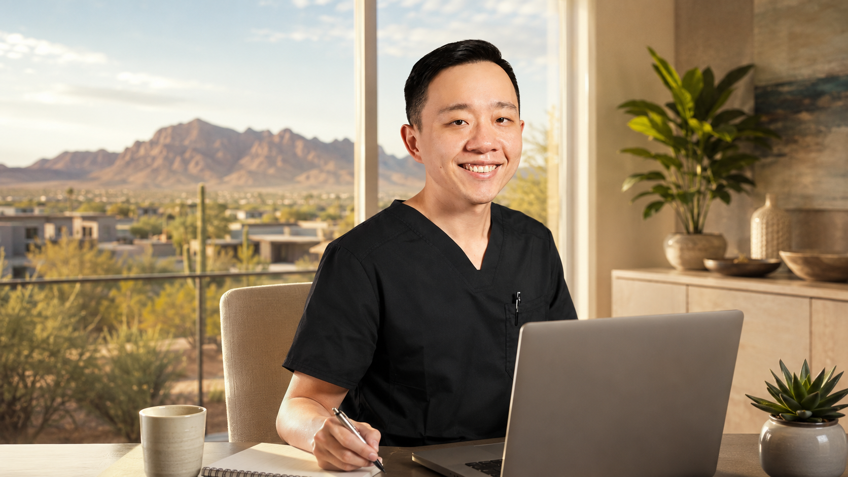Dr. Hu providing a virtual concierge medicine consultation for a patient in Queen Creek, Arizona