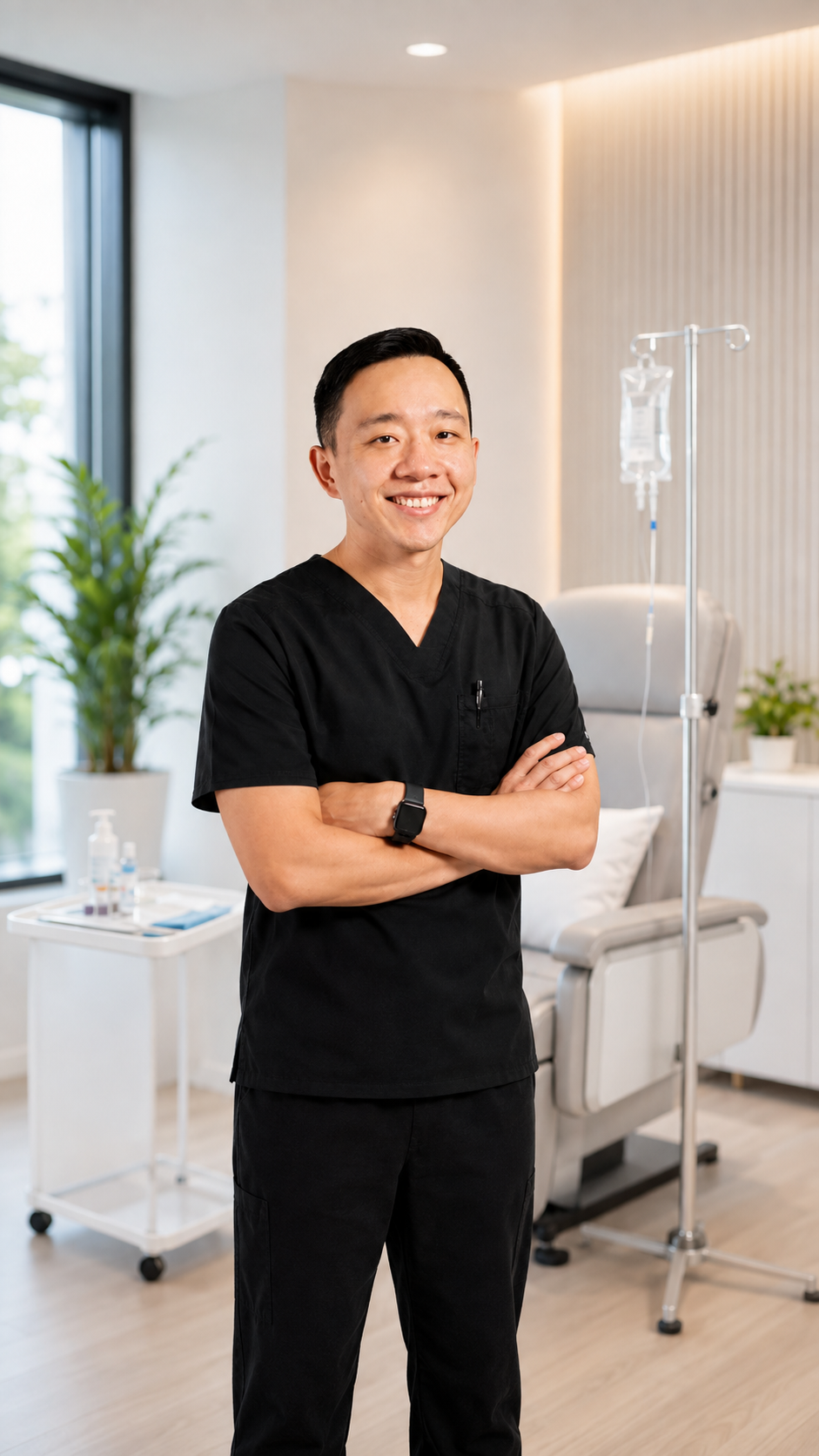 Dr. YiQiu Hu monitoring a patient during physician-guided IV therapy