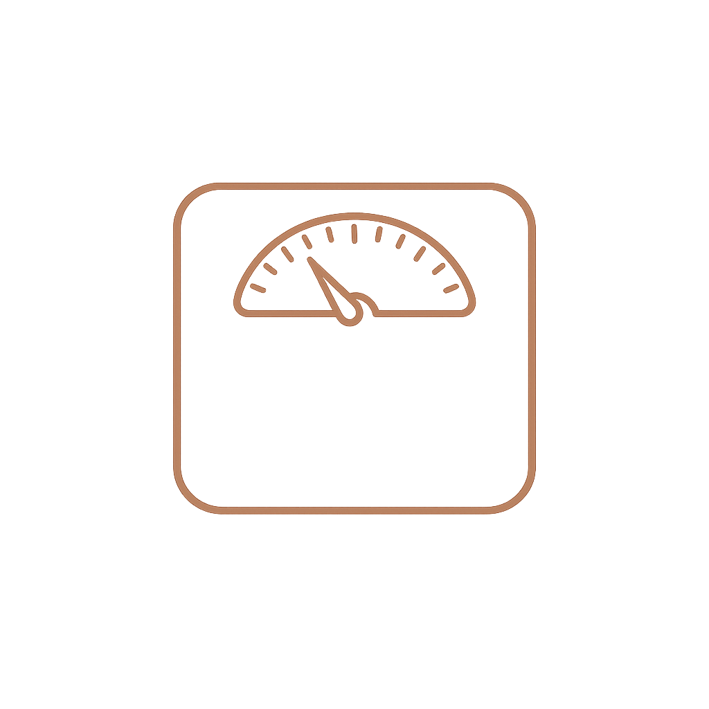 An icon of a weighing scale with a needle pointing towards the low end of the gauge.