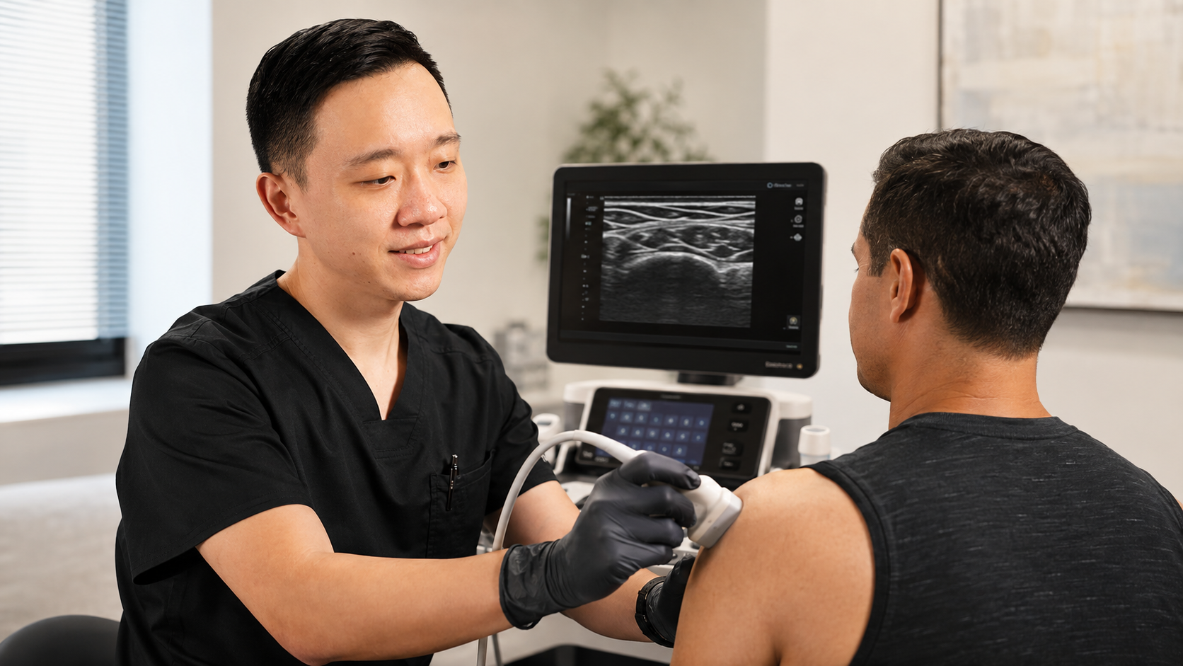 Dr. YiQiu Hu discussing a personalized pain management treatment plan with a patient in Phoenix Arizona