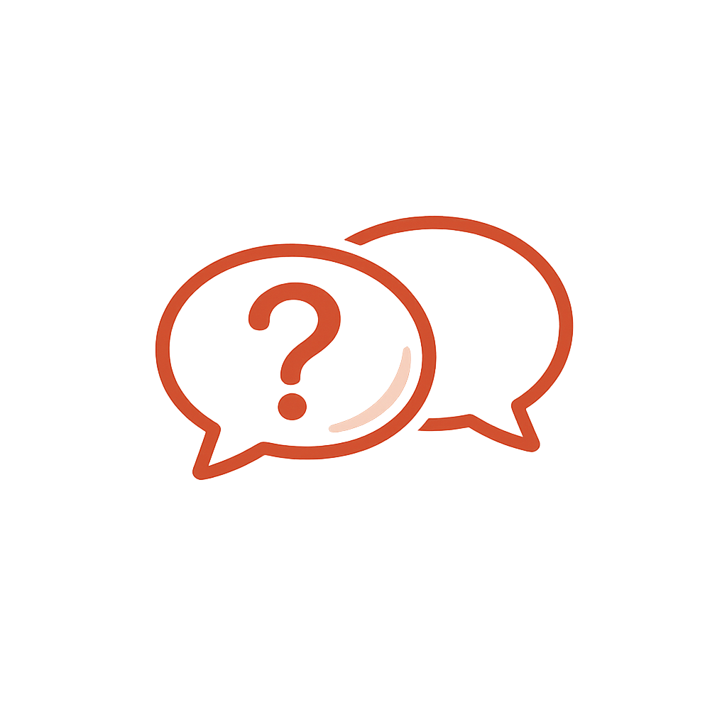 Two speech bubbles with one containing a question mark. One bubble is in front of the other, indicating conversation or questioning.