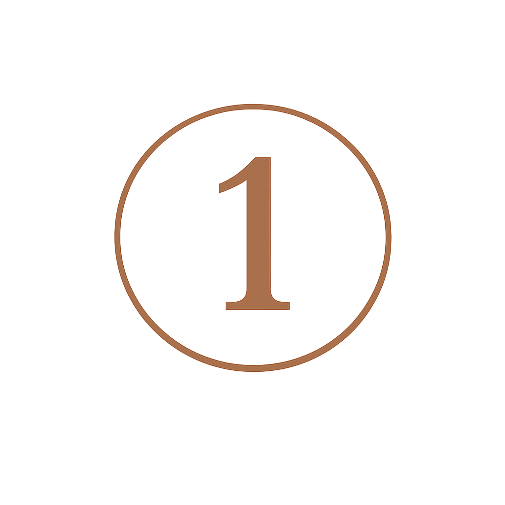 Number one inside a brown circle, indicating a countdown or first place.