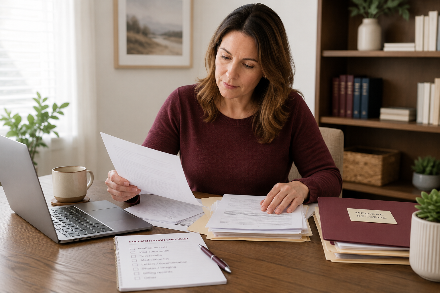 Patient organizing medical records before requesting physician documentation