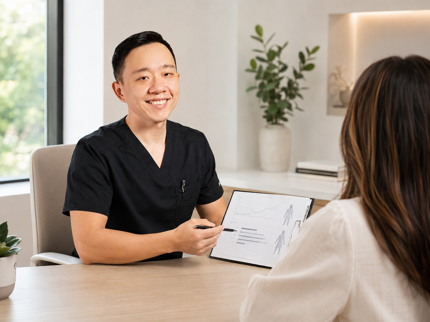 Physician discussing a personalized medical weight loss program with a patient