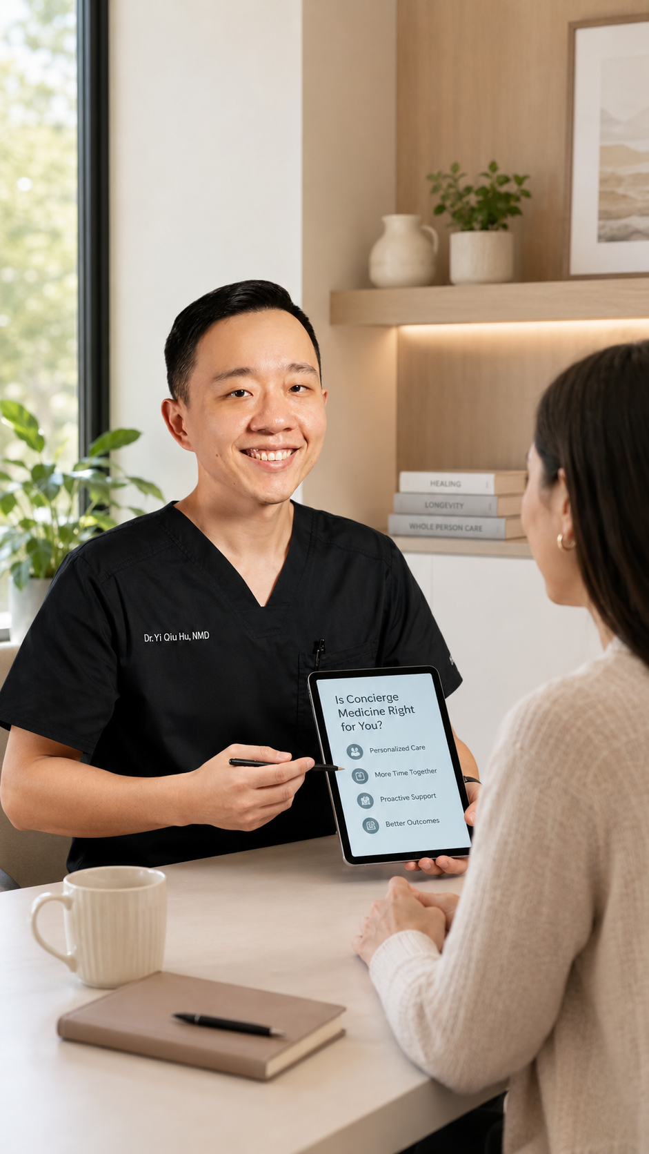 Dr. YiQiu Hu discussing whether concierge medicine is appropriate for an Arizona patient