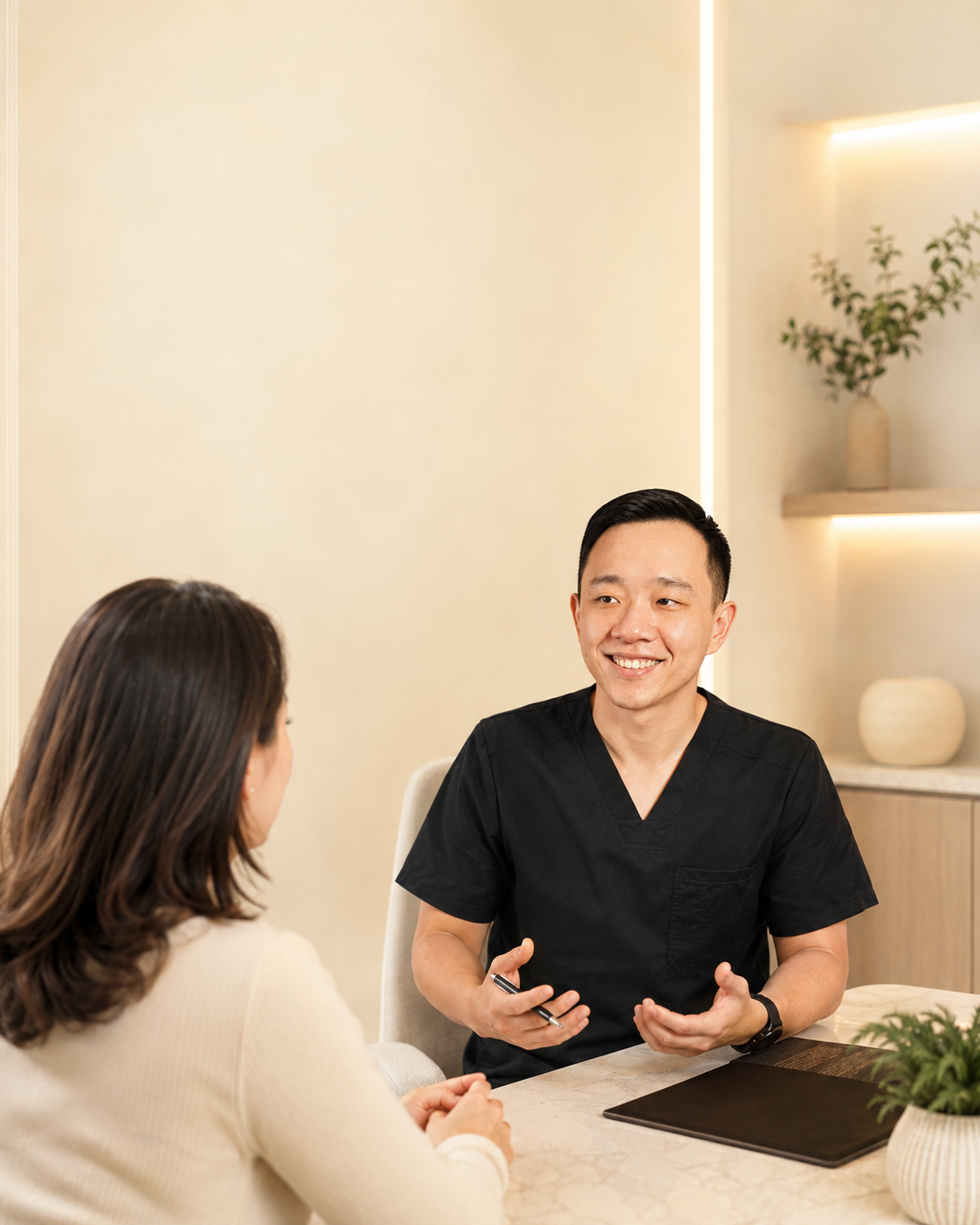 Dr. YiQiu Hu discussing personalized concierge medicine with a patient in Arizona