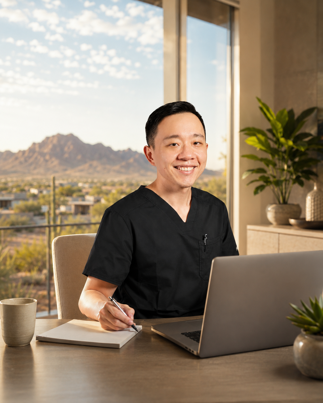 Dr. Hu providing a virtual concierge medicine consultation for a patient in Queen Creek, Arizona