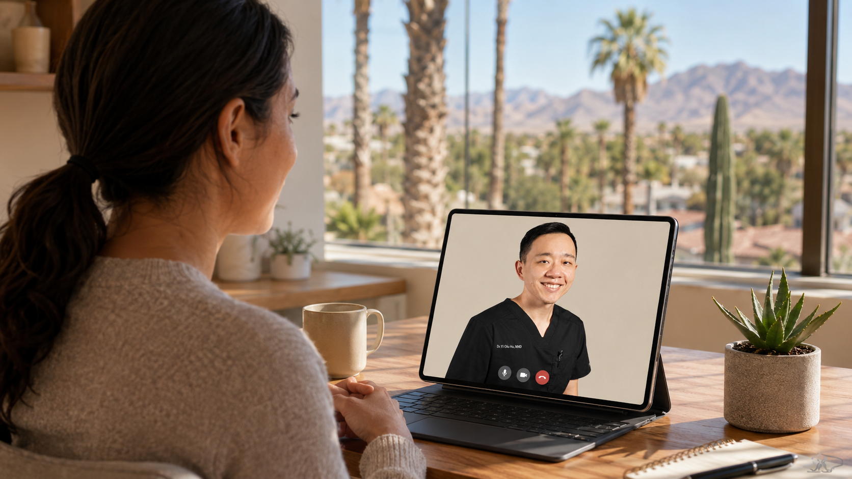 Yuma Arizona patient attending a secure telemedicine appointment with Dr. Hu
