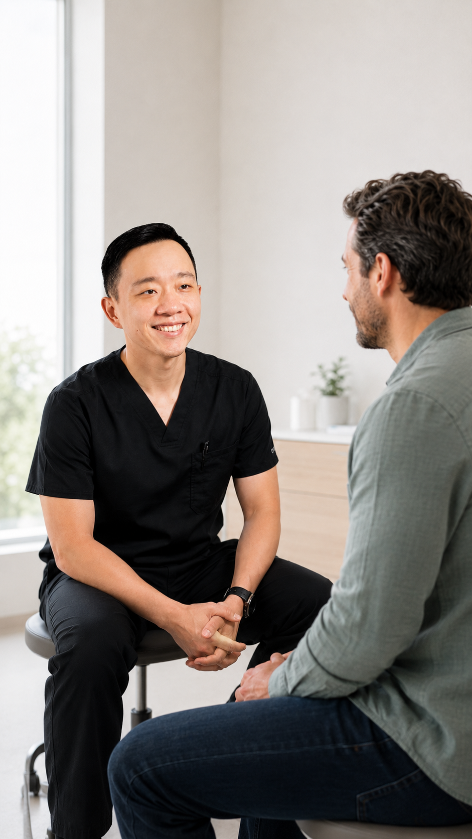 Dr. YiQiu Hu discussing testosterone replacement therapy with a male patient in Arizona