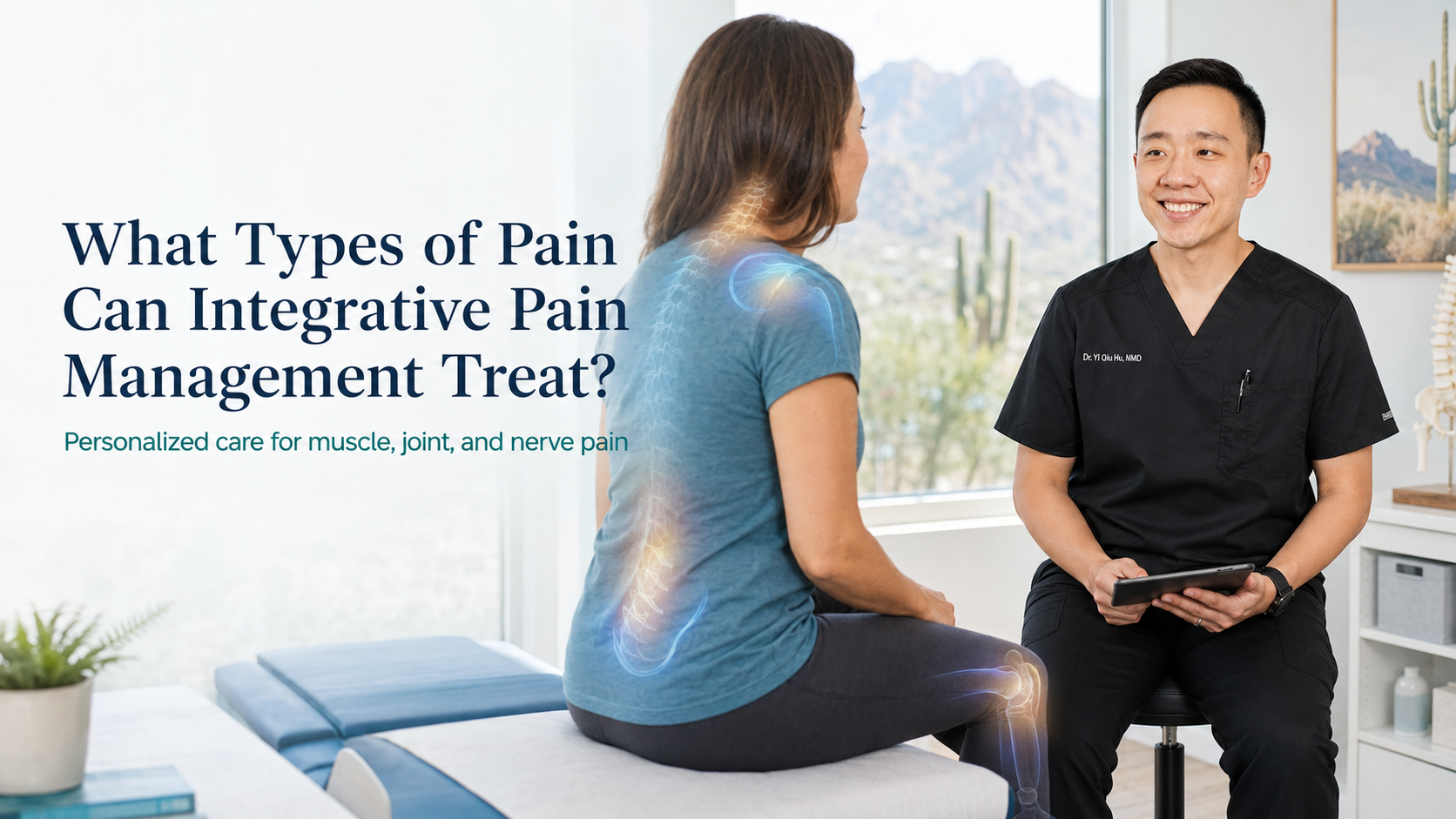 Physician discussing integrative treatment options for muscle joint nerve back and neck pain